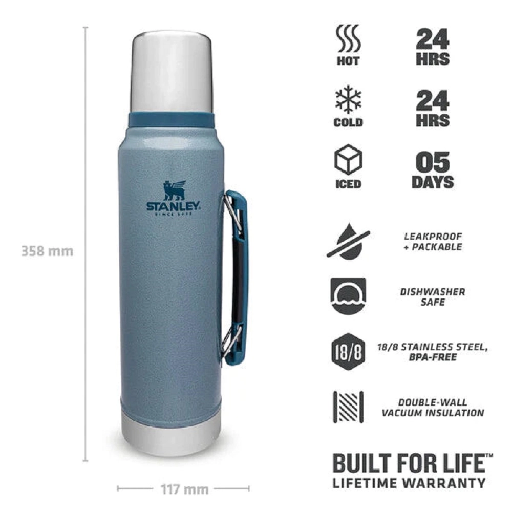 Thermosfles Stanley The Legendary Classic Bottle Hammertone Ice 1L 4 Thermosfles Stanley The Legendary Classic Bottle Hammertone Ice 1L - Afbeelding 2