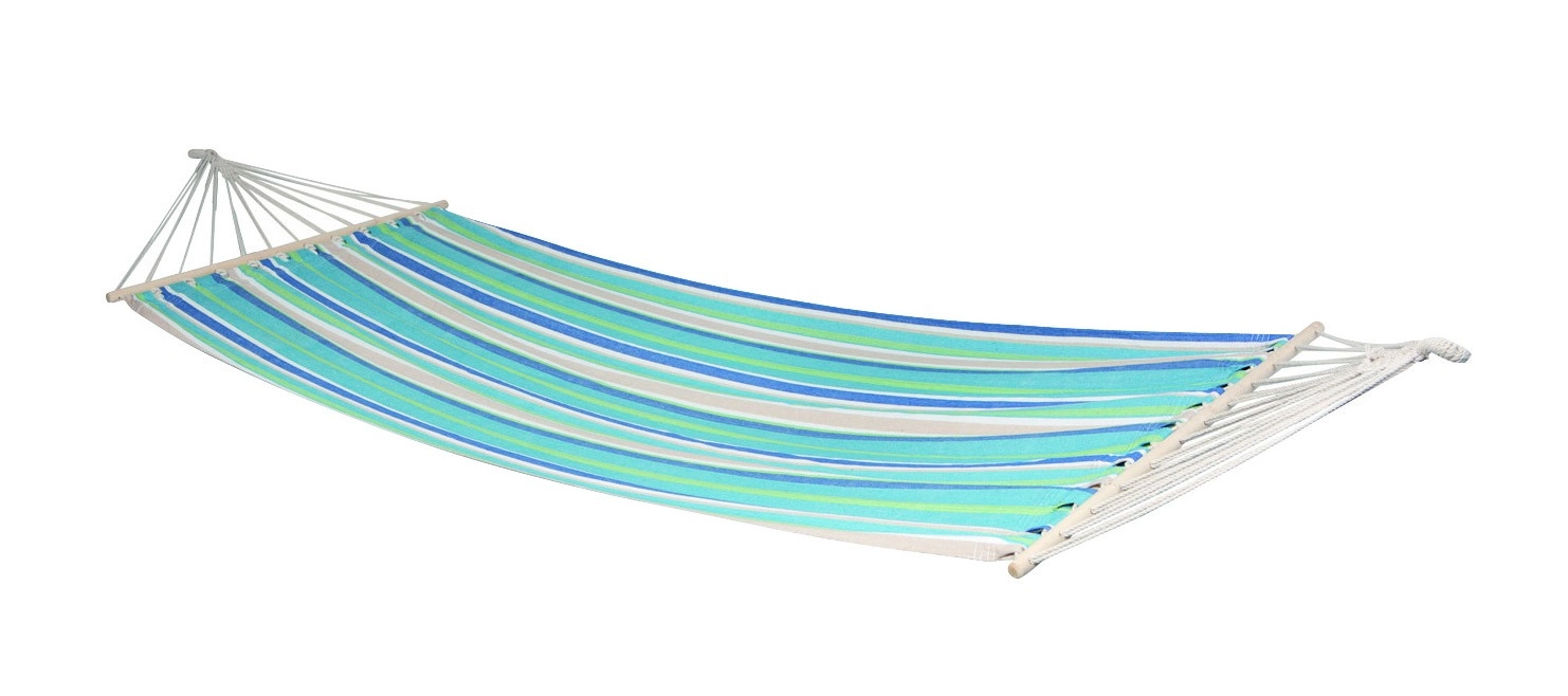 Hangmat Bo-Garden Samba Met Spreidstok Blauw Groen Beige 3 Hangmat Bo-Garden Samba Met Spreidstok Blauw Groen Beige