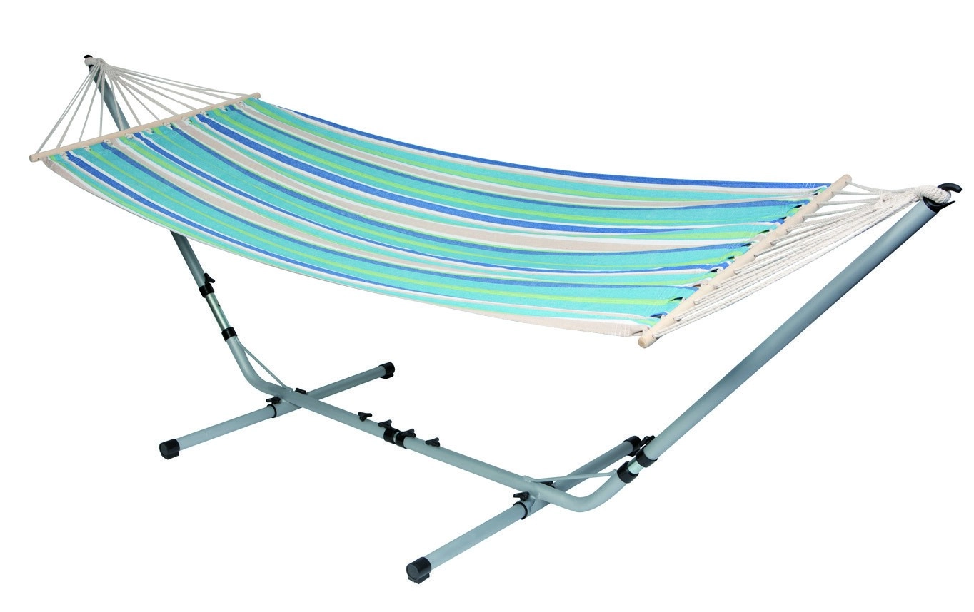 Hangmat Bo-Garden Santa Barbara Met Spreidstok Blauw Beige 4 Hangmat Bo-Garden Santa Barbara Met Spreidstok Blauw Beige - Afbeelding 2
